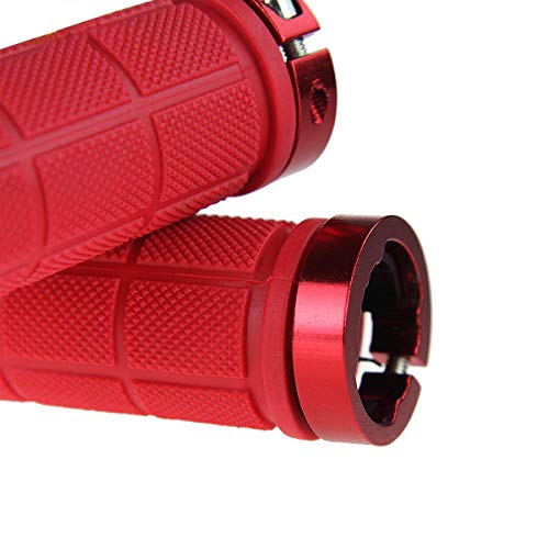 NATUCE 2PCS Puños de Manillar de Bicicleta 22mm, Cerradura Doble y Caucho Diseño Antideslizante de Apretones para MTB, BMX, montaña, bajadas, Bicicleta Plegable Bicicleta de Montaña (Rojo)