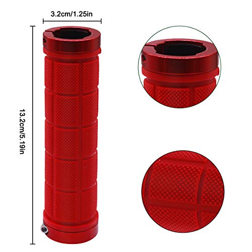 NATUCE 2PCS Puños de Manillar de Bicicleta 22mm, Cerradura Doble y Caucho Diseño Antideslizante de Apretones para MTB, BMX, montaña, bajadas, Bicicleta Plegable Bicicleta de Montaña (Rojo)