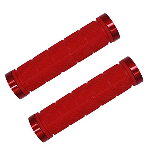 NATUCE 2PCS Puños de Manillar de Bicicleta 22mm, Cerradura Doble y Caucho Diseño Antideslizante de Apretones para MTB, BMX, montaña, bajadas, Bicicleta Plegable Bicicleta de Montaña (Rojo)