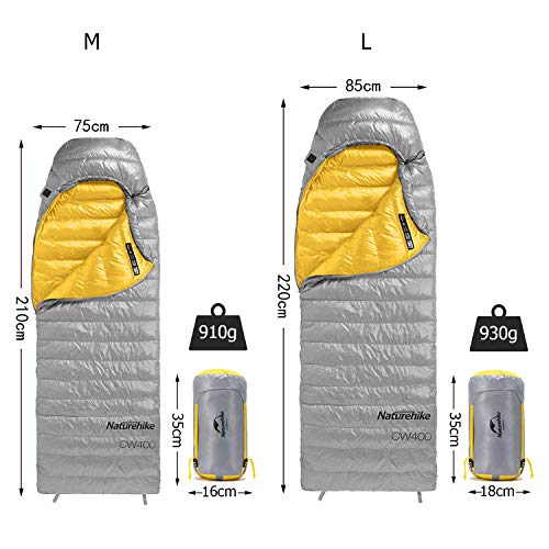 Naturehike Saco de Dormir Plumas 550FP/750FP,910g Ultraligero,Unisex para Adultos,3-4 Estaciones,Impermeable,Compacto,cálido y Ligero