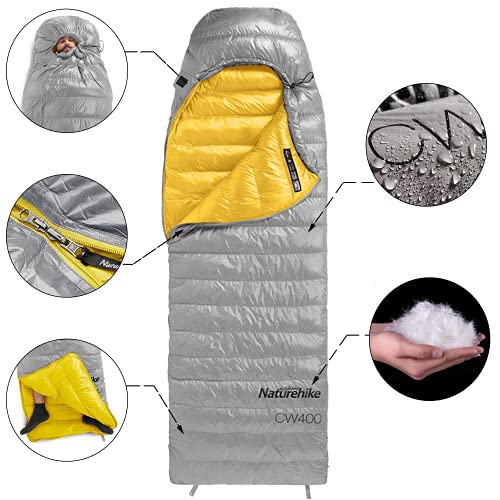 Naturehike Saco de Dormir Plumas 550FP/750FP,910g Ultraligero,Unisex para Adultos,3-4 Estaciones,Impermeable,Compacto,cálido y Ligero