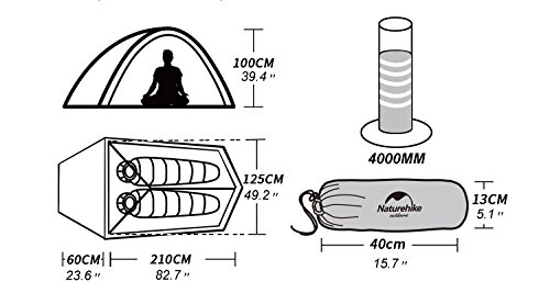 Naturehike Tienda de campaña Cloud Up 2 Persona Tienda de Trekking Ultraligero Impermeable(20D Grey)