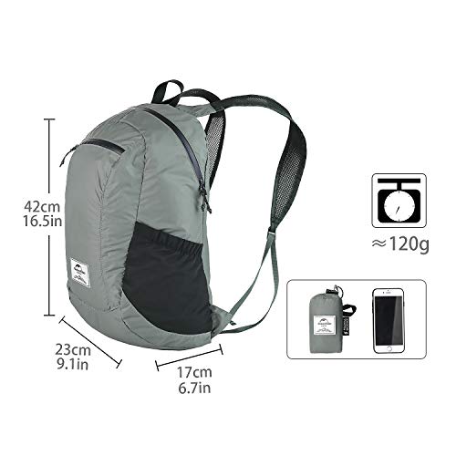 Naturehike Ultraligera Mochila Plegable 18L Pequeña Mochila de Senderismo para Mujeres Hombres Impermeable Mochila para Escalar Camping Ciclismo Bicicleta de Viaje de Negocios (Gris)