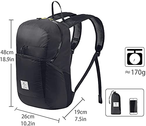 Naturehike Ultraligera Mochila Plegable 25L Pequeña Mochila de Senderismo para Mujeres Hombres Impermeable Mochila para Escalar Camping Ciclismo Bicicleta de Viaje de Negocios (Negro-25L)