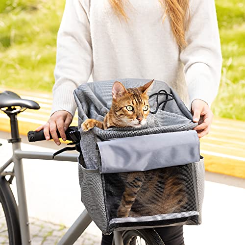 Navaris Bolsa de Perro para Bicicleta - Transportín Multiuso para Mascotas Gatos Perros - Cesta con Asas para Bici Transporte Viaje - Mochila Gris