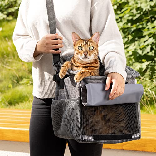 Navaris Bolsa de Perro para Bicicleta - Transportín Multiuso para Mascotas Gatos Perros - Cesta con Asas para Bici Transporte Viaje - Mochila Gris