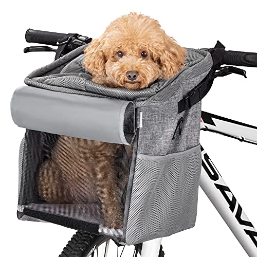 Navaris Bolsa de Perro para Bicicleta - Transportín Multiuso para Mascotas Gatos Perros - Cesta con Asas para Bici Transporte Viaje - Mochila Gris