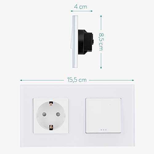 Navaris Enchufe con marco de cristal - Cubierta de 15.5 x 8.5 CM para empotrar en pared - Placa doble de vidrio para enchufes Schuko tipo F - Blanco