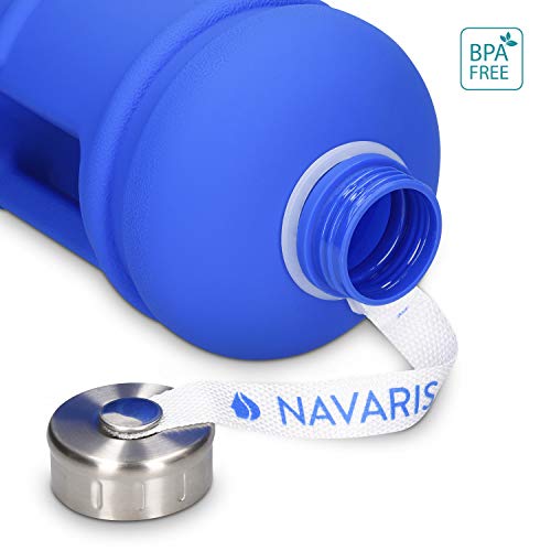 Navaris Garrafa Agua - Cantimplora Grande sin BPA - Botella Gimnasio con Tapa y asa - Garrafa de Agua de 2.2 litros para Fitness Ciclismo Senderismo