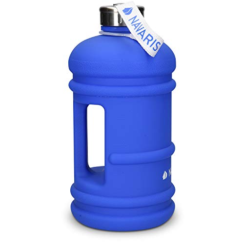 Navaris Garrafa Agua - Cantimplora Grande sin BPA - Botella Gimnasio con Tapa y asa - Garrafa de Agua de 2.2 litros para Fitness Ciclismo Senderismo