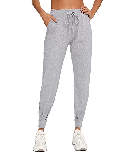 NB Pantalón Chandal Mujer Largo Pantalón Deportivo Mujer Negro Pantalones de Deporte con Bolsillas y Cordón para Jogging Yoga Fitness, Gris, S