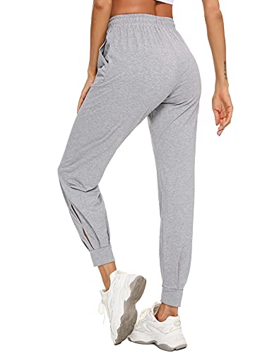 NB Pantalón Chandal Mujer Largo Pantalón Deportivo Mujer Negro Pantalones de Deporte con Bolsillas y Cordón para Jogging Yoga Fitness, Gris, S