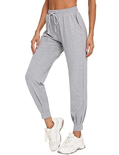 NB Pantalón Chandal Mujer Largo Pantalón Deportivo Mujer Negro Pantalones de Deporte con Bolsillas y Cordón para Jogging Yoga Fitness, Gris, S