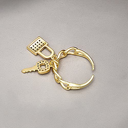 #N/D Anillo Hembra Temperamento Micro-Inlaid Zircon Key Lock Ring Index Finger Ring Anillo Simple Cadena Anillo de Lujo