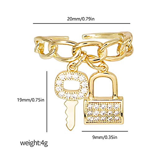 #N/D Anillo Hembra Temperamento Micro-Inlaid Zircon Key Lock Ring Index Finger Ring Anillo Simple Cadena Anillo de Lujo