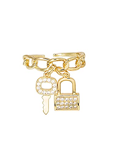 #N/D Anillo Hembra Temperamento Micro-Inlaid Zircon Key Lock Ring Index Finger Ring Anillo Simple Cadena Anillo de Lujo