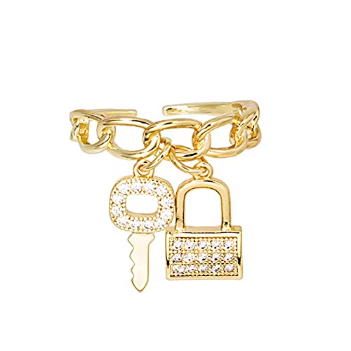 #N/D Anillo Hembra Temperamento Micro-Inlaid Zircon Key Lock Ring Index Finger Ring Anillo Simple Cadena Anillo de Lujo