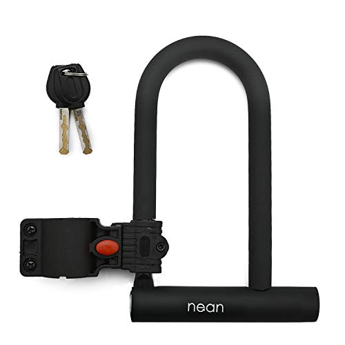 nean Candado para bicicleta con soporte y 2 llaves de seguridad, diámetro de 12 mm, 207 x 138 mm, color negro