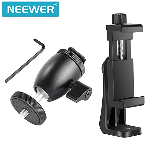 Neewer Soporte para Teléfono Móvil Clip Montaje Trípode Escritorio con Adaptador Zapata Cabeza Esférica Mini para Anillo Luz 14" y 18" y Smartphone