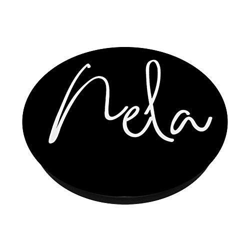 Nela - Nombre blanco sobre negro para niñas y mujeres - Nela PopSockets PopGrip Intercambiable