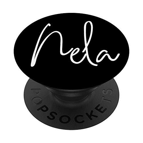 Nela - Nombre blanco sobre negro para niñas y mujeres - Nela PopSockets PopGrip Intercambiable