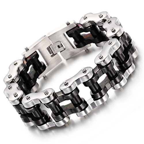 NELSON KENT Hombres Punk Viento Ciclismo Negro Pulsera de Plata