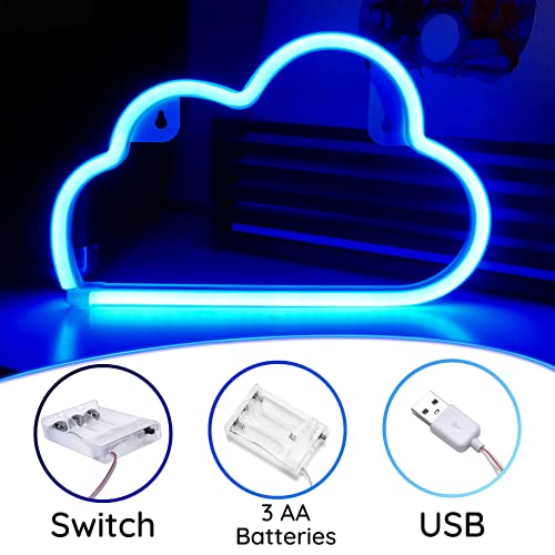 NELUX Pack de 3 Planeta, Rayo y Nube - Luces de Neón LED para Pared de Dormitorio o Bar, Cartel Luminoso para Decorar Habitación de Adolescentes, Fiestas o Navidad. Conexión USB o 3 Pilas AA.