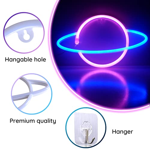 NELUX Pack de 3 Planeta, Rayo y Nube - Luces de Neón LED para Pared de Dormitorio o Bar, Cartel Luminoso para Decorar Habitación de Adolescentes, Fiestas o Navidad. Conexión USB o 3 Pilas AA.