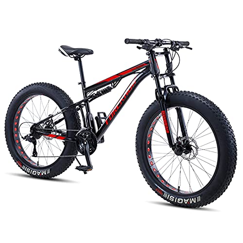 NENGGE Bicicletas de Montaña 26 Pulgadas, Hombre Mujer Bicicleta BTT de Fat Tire para Adulto, Doble Suspensión Bicicleta Montaña con Freno Disco, Acero Carbono MTB Ciclismo,Negro,21 Speed