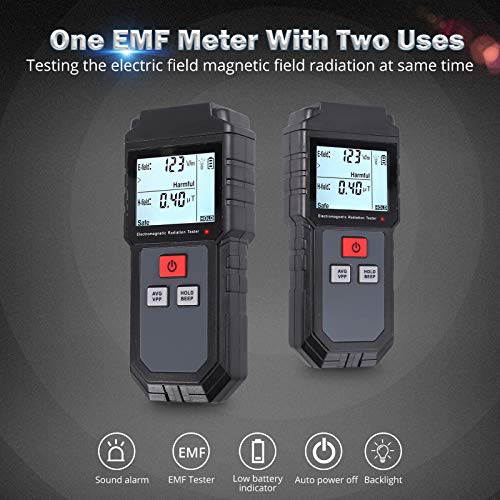 Neoteck EMF Medidor de Radiación de Campo Electromagnético de Mano con Baterías Mini Digital LCD Detector de EMF con Protección contra Radiación