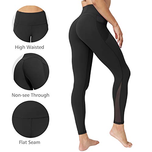 neppein Leggings Deportivos para Mujer, Cintura Alta Leggings Mallas con Bolsillos Pantalones de Yoga Elásticos para Fitness Training Running