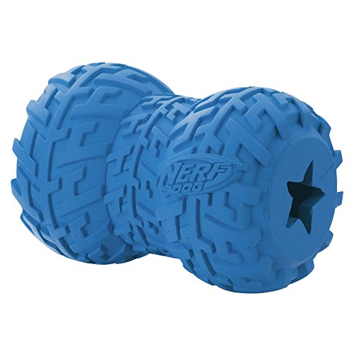 Nerf Dog Juguete para Perro con alimentador de neumáticos, Ligero, Duradero y Resistente al Agua, 10 cm, para Razas Medianas/Grandes, Paquete de Dos Unidades, Azul y Rojo