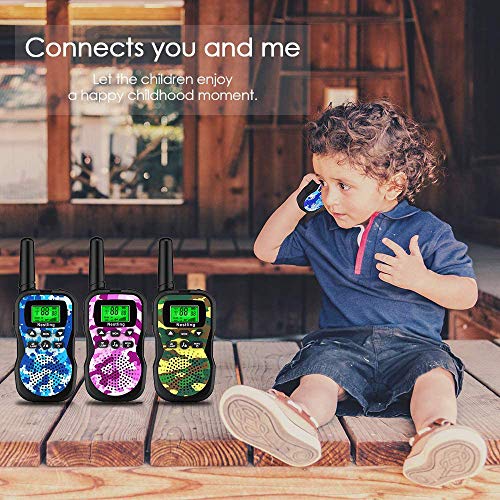 Nestling Walkie Talkie para niños, Camuflaje al Aire Libre, 8 Canales, Radio de 2 vías, Juguetes, Linterna LCD retroiluminada, Rango de 3 Millas para Actividades Infantiles (3pcs Camuflaje)