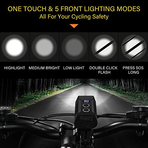 Nestling®Luces Bicicleta,1800 lúmenes 4000mAh USB Recargables Luces de Bicicleta 5 Modos con luz Auxiliar, Luces de Bicicleta Impermeables IP6,luz de Bicicleta para Carretera y montaña
