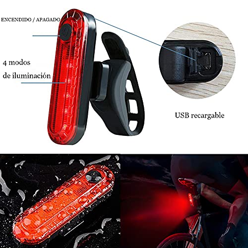 Nestling®Luz Bicicleta,Luz Bicicleta LED Recargable USB con 4 Modos 2400 Lúmenes IP65 Impermeable, Linterna Bicicleta con Luz Bicicleta Delantera y Trasera, Luz Bicicleta para Carretera y Montaña