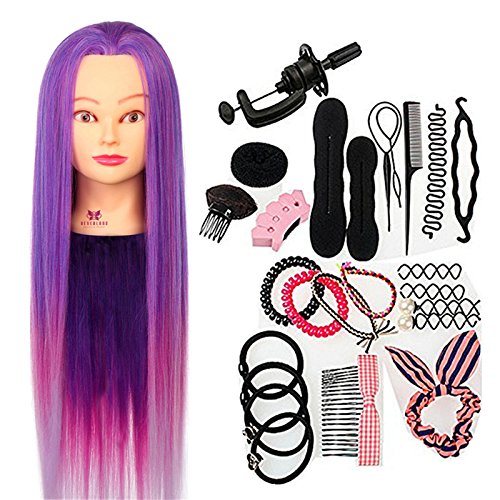Neverland Cabello para prácticas de peluquería, pelo sintético 64 cm, pelo lila de ensueño, juego de estilizados de trenzas.