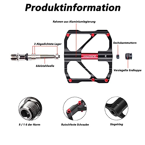 Newgoal Pedales para Bicicleta de montaña con 3 rodamientos sellados, ultraligeros y Anchos de aleación de Aluminio Antideslizante de 9/16 Pulgadas