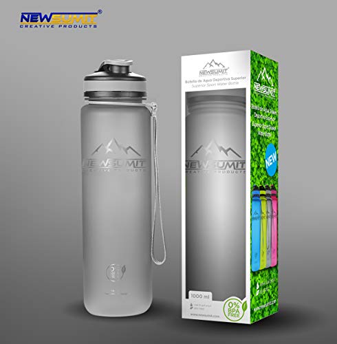 NEWSUMIT Botella De Agua Deportiva Superior Shaker - BPA Free Tritan - Todo Uso - Deporte - Gimnasio - Hogar - Oficina. (Gris, 550ml - 19oz)