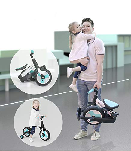 nexace Bicicleta sin Pedales niño 2 años,Triciclos para Bebés con Pedales Desmonetables y Ruedas Auxiliares Plegables,Sillín y Manillar Son Regulable en Altura,Ruedas De 10" Azul