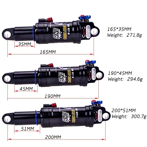 NGHSDO Bicicleta de montaña Cuesta Abajo de la Bobina de Choque Posterior de 165 mm 190 mm 200 mm MTB Bicicletas Amortiguación con Bloqueo Amortiguador Amortiguador Bicicleta (Color : DNM 200X51MM)