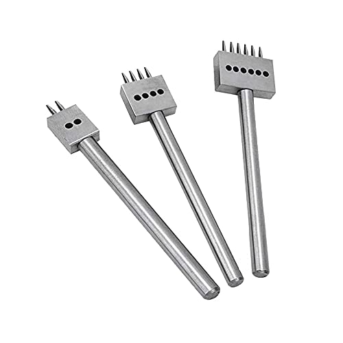 Niaciswe 3 Piezas Row Hole Puncher Cuero Herramientas Prong Steel Leather Craft Tool Juego de Herramientas de Punzón Espaciado de 5 mm Tenedores DIY Herramientas Perforadora Cuero para Coser Cuero