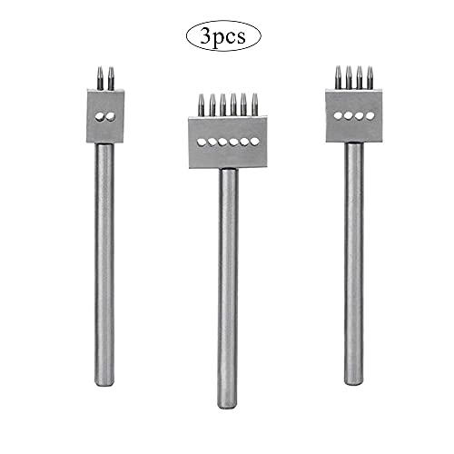 Niaciswe 3 Piezas Row Hole Puncher Cuero Herramientas Prong Steel Leather Craft Tool Juego de Herramientas de Punzón Espaciado de 5 mm Tenedores DIY Herramientas Perforadora Cuero para Coser Cuero