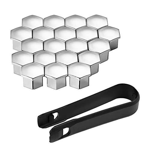 Niaciswe Tapones Tornillos Ruedas Coche 20 Piezas Tapones Rueda Coche Tapas para Llantas Tapas de Tornillos con Extractor Tapa de Tuerca de Rueda 17mm Tuerca Cubierta de Tuerca para Coches Plateado