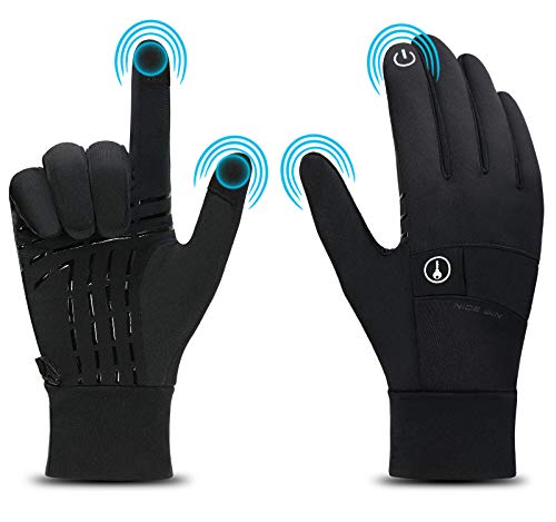 NICE WIN Guantes de Invierno a Prueba de Viento Hombres Mujeres cálida Pantalla táctil térmica Antideslizante Silicona Gel para la recreación al Aire Libre (Negro, L)