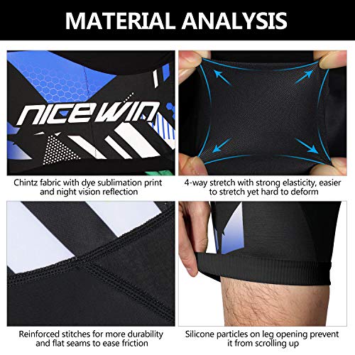 NICEWIN Pantalones Cortos de Ciclismo para Hombre con Almohadilla Pantalones Bicicleta Acolchada con Gel 4D Cortos MTB Bicicleta Pantalones Cortos Transpirables