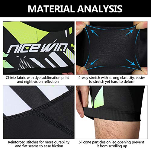 NICEWIN Pantalones Cortos de Ciclismo para Hombre con Almohadilla Pantalones Bicicleta Acolchada con Gel 4D Cortos MTB Bicicleta Pantalones Cortos Transpirables