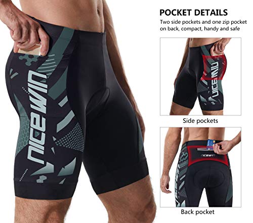 NICEWIN Pantalones Cortos de Ciclismo para Hombre con Almohadilla Pantalones Bicicleta Acolchada con Gel 4D Cortos MTB Bicicleta Pantalones Cortos Transpirables