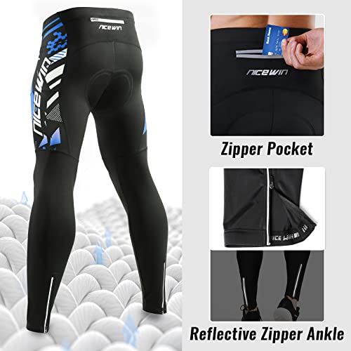 NICEWIN Pantalones de Ciclismo para Hombre 3D Acolchados para Bicicleta de Carretera Mallas largas con Bolsillos para Andar en Bicicleta al Aire Libre Polar Azul 2XL