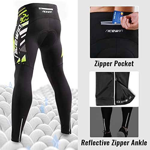 NICEWIN Pantalones de Ciclismo para Hombre 3D Acolchados para Bicicleta de Carretera Medias largas con Bolsillos para Andar en Bicicleta al Aire Libre Polar Verde M