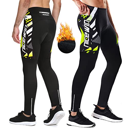 NICEWIN Pantalones de Ciclismo para Hombre 3D Acolchados para Bicicleta de Carretera Medias largas con Bolsillos para Andar en Bicicleta al Aire Libre Polar Verde M